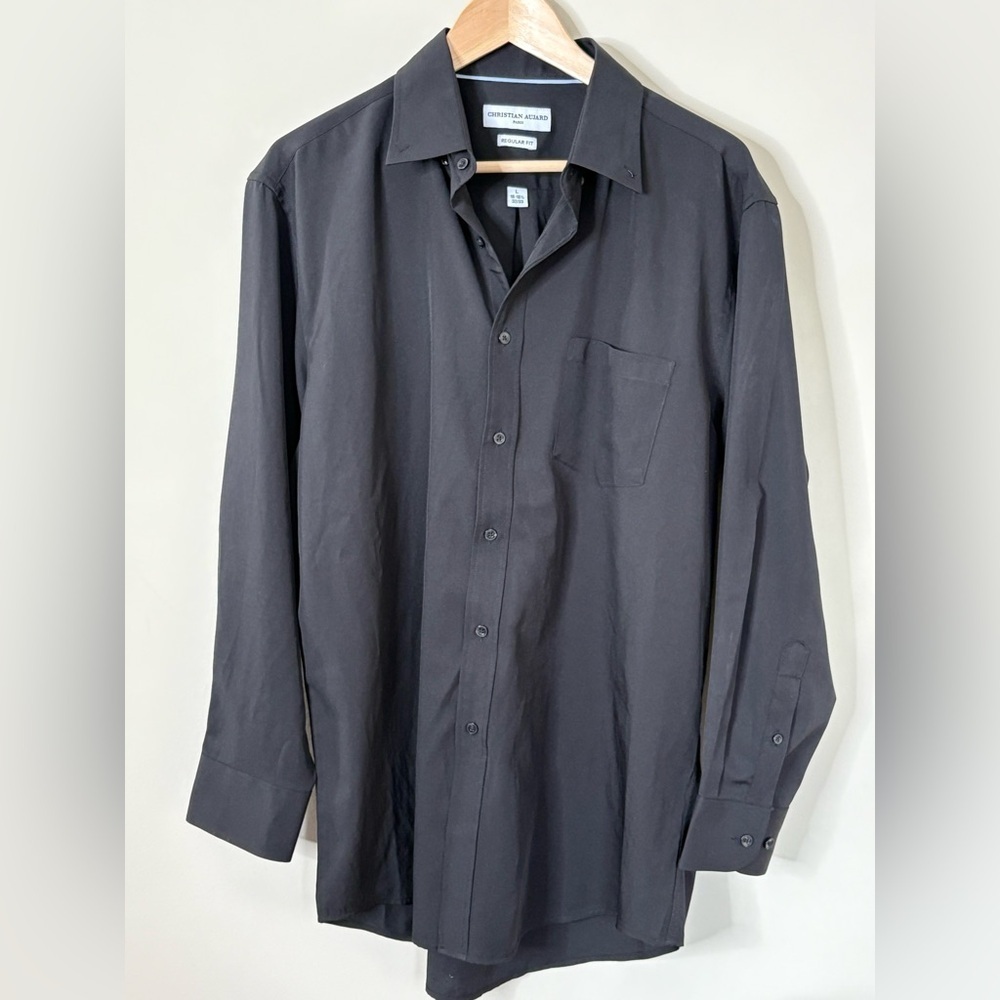 Christian Aujard Black Button Up Dress Shirt Long Sleeve Size L 16-16.5 32/33